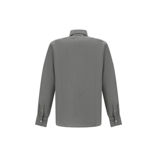 Back view of Deperlu Linen and Cotton Shirt featuring classic collar and adjustable cuffs in a neutral color.