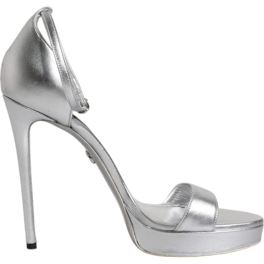 Dolce & Gabbana Silver Leather Platform Keira Sandals Shoes LA12077-40