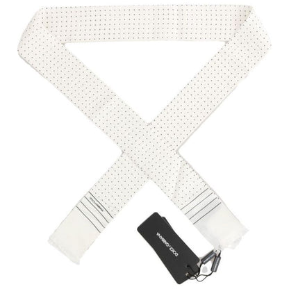Dolce & Gabbana White Polka Dotted Silk Skinny Scarf Silk Scarf