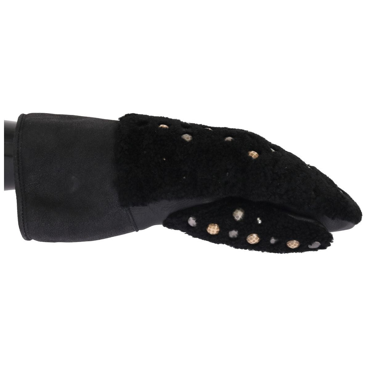 Dolce & Gabbana Black Leather Shearling Studded Gloves 1728,67345645728,9|M,Accessories,Black,Dolce & Gabbana,Gloves - Accessories,Gloves - Men - Accessories,Material: Leather,Men,Men - Accessories,New with tags,Shearling