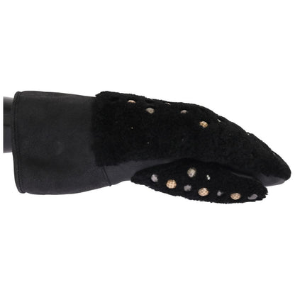 Dolce & Gabbana Black Leather Shearling Studded Gloves 1728,67345645728,9|M,Accessories,Black,Dolce & Gabbana,Gloves - Accessories,Gloves - Men - Accessories,Material: Leather,Men,Men - Accessories,New with tags,Shearling