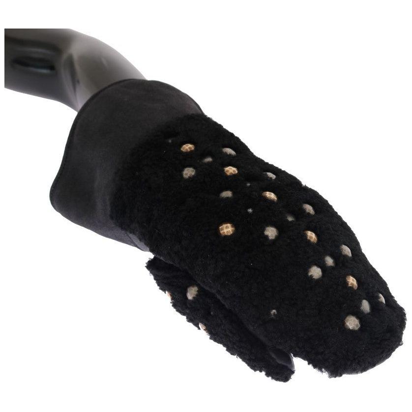 Dolce & Gabbana Black Leather Shearling Studded Gloves 1728,67345645728,9|M,Accessories,Black,Dolce & Gabbana,Gloves - Accessories,Gloves - Men - Accessories,Material: Leather,Men,Men - Accessories,New with tags,Shearling