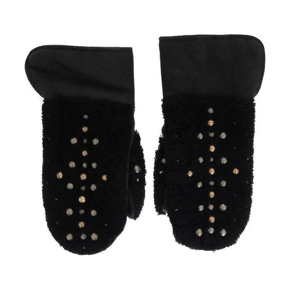 Dolce & Gabbana Black Leather Shearling Studded Gloves 1728,67345645728,9|M,Accessories,Black,Dolce & Gabbana,Gloves - Accessories,Gloves - Men - Accessories,Material: Leather,Men,Men - Accessories,New with tags,Shearling