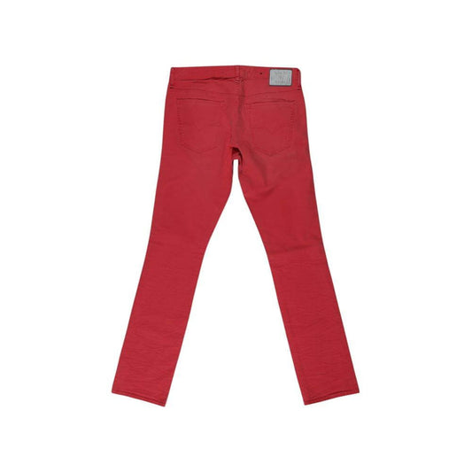 Back view of Guess red skinny cotton jeans for men, fall/winter collection, featuring a blend of 98% cotton and 2% spandex.