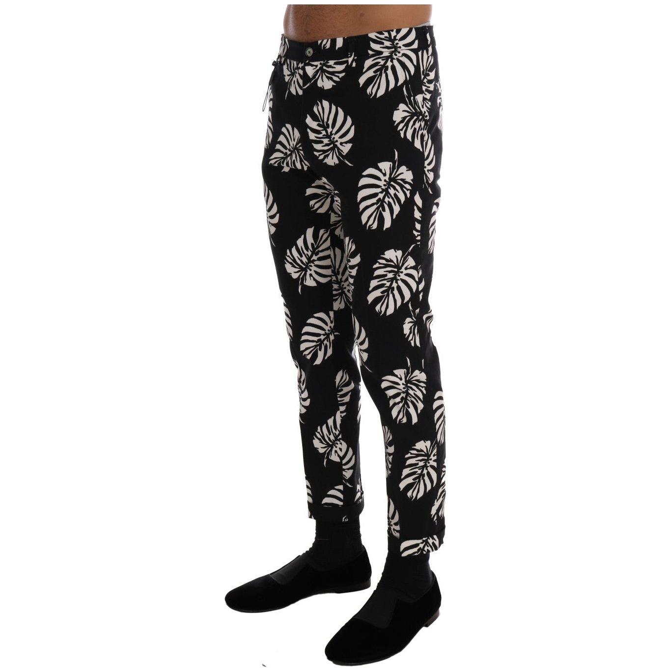 Dolce & Gabbana White Black Leaf Cotton Stretch Slim Pants 1728,3% Elastane (stretch),67345645728,Black/White,Casual Pants - Pants - Clothing,Clothing,Dolce & Gabbana,IT44 | XS,IT46 | S,Jeans & Pants - Men - Clothing,Material: 97% Cotton,Men,Men - Clothin