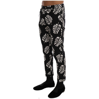 Dolce & Gabbana White Black Leaf Cotton Stretch Slim Pants 1728,3% Elastane (stretch),67345645728,Black/White,Casual Pants - Pants - Clothing,Clothing,Dolce & Gabbana,IT44 | XS,IT46 | S,Jeans & Pants - Men - Clothing,Material: 97% Cotton,Men,Men - Clothin