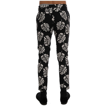 Dolce & Gabbana White Black Leaf Cotton Stretch Slim Pants 1728,3% Elastane (stretch),67345645728,Black/White,Casual Pants - Pants - Clothing,Clothing,Dolce & Gabbana,IT44 | XS,IT46 | S,Jeans & Pants - Men - Clothing,Material: 97% Cotton,Men,Men - Clothin