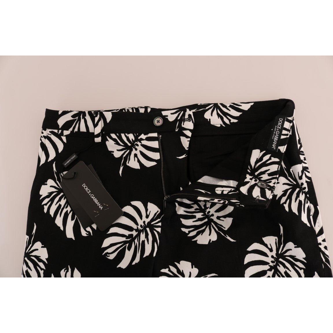 Dolce & Gabbana White Black Leaf Cotton Stretch Slim Pants 1728,3% Elastane (stretch),67345645728,Black/White,Casual Pants - Pants - Clothing,Clothing,Dolce & Gabbana,IT44 | XS,IT46 | S,Jeans & Pants - Men - Clothing,Material: 97% Cotton,Men,Men - Clothin