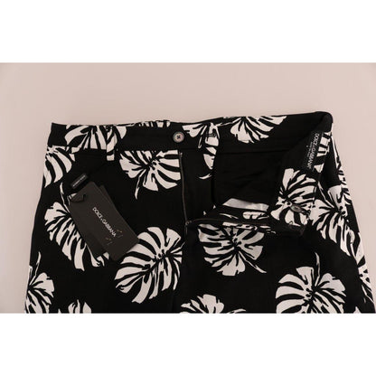 Dolce & Gabbana White Black Leaf Cotton Stretch Slim Pants 1728,3% Elastane (stretch),67345645728,Black/White,Casual Pants - Pants - Clothing,Clothing,Dolce & Gabbana,IT44 | XS,IT46 | S,Jeans & Pants - Men - Clothing,Material: 97% Cotton,Men,Men - Clothin