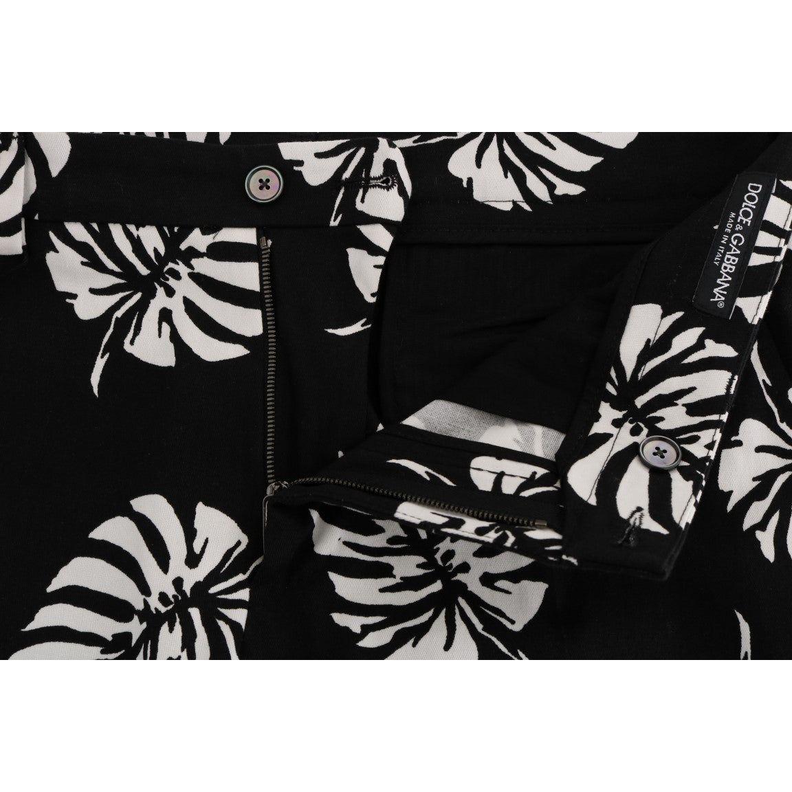 Dolce & Gabbana White Black Leaf Cotton Stretch Slim Pants 1728,3% Elastane (stretch),67345645728,Black/White,Casual Pants - Pants - Clothing,Clothing,Dolce & Gabbana,IT44 | XS,IT46 | S,Jeans & Pants - Men - Clothing,Material: 97% Cotton,Men,Men - Clothin