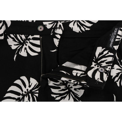 Dolce & Gabbana White Black Leaf Cotton Stretch Slim Pants 1728,3% Elastane (stretch),67345645728,Black/White,Casual Pants - Pants - Clothing,Clothing,Dolce & Gabbana,IT44 | XS,IT46 | S,Jeans & Pants - Men - Clothing,Material: 97% Cotton,Men,Men - Clothin
