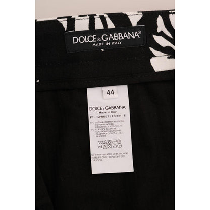 Dolce & Gabbana White Black Leaf Cotton Stretch Slim Pants 1728,3% Elastane (stretch),67345645728,Black/White,Casual Pants - Pants - Clothing,Clothing,Dolce & Gabbana,IT44 | XS,IT46 | S,Jeans & Pants - Men - Clothing,Material: 97% Cotton,Men,Men - Clothin