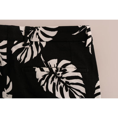 Dolce & Gabbana White Black Leaf Cotton Stretch Slim Pants 1728,3% Elastane (stretch),67345645728,Black/White,Casual Pants - Pants - Clothing,Clothing,Dolce & Gabbana,IT44 | XS,IT46 | S,Jeans & Pants - Men - Clothing,Material: 97% Cotton,Men,Men - Clothin
