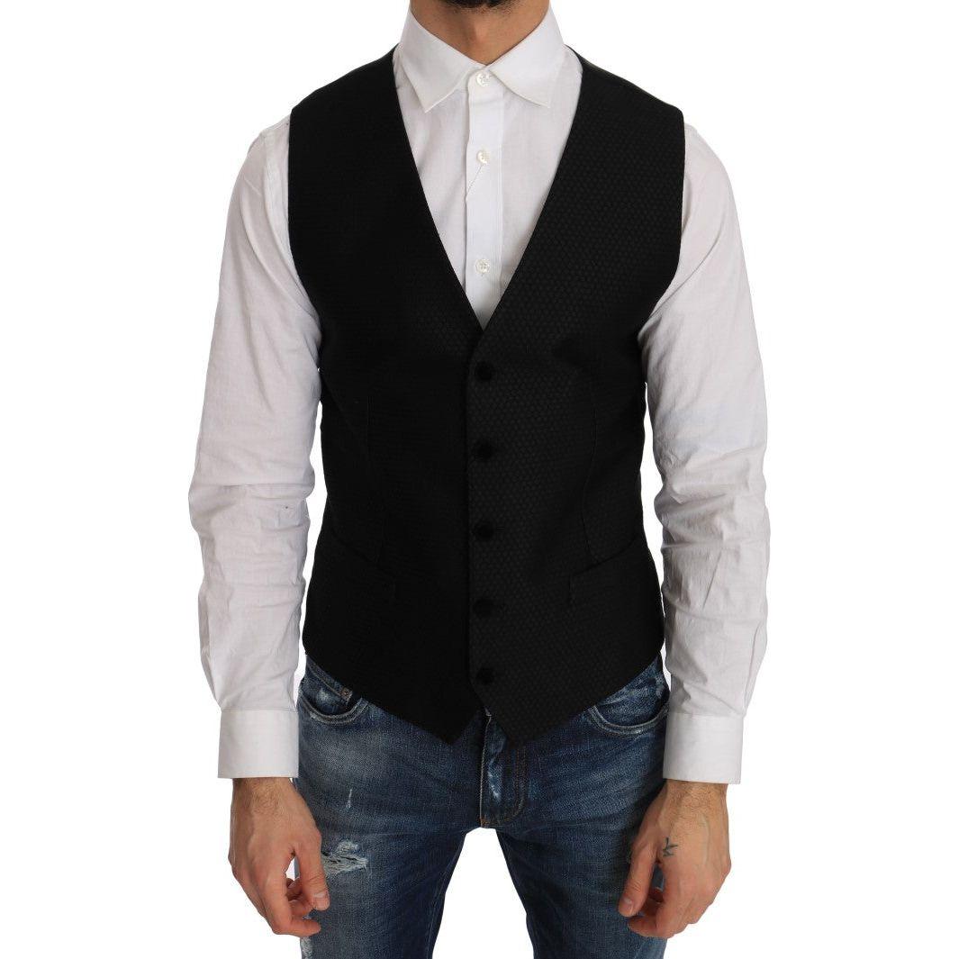 Dolce & Gabbana Black Polka Dot Pattern Vest 1728,19% Silk,30% Polyester,67345645728,Black,Clothing,Dolce & Gabbana,IT48 | M,Material: 51% Wool,Men,Men - Clothing,New with tags,Suits & Blazers - Clothing,Vests - Men - Clothing,Waistcoats - Suits & Blazers
