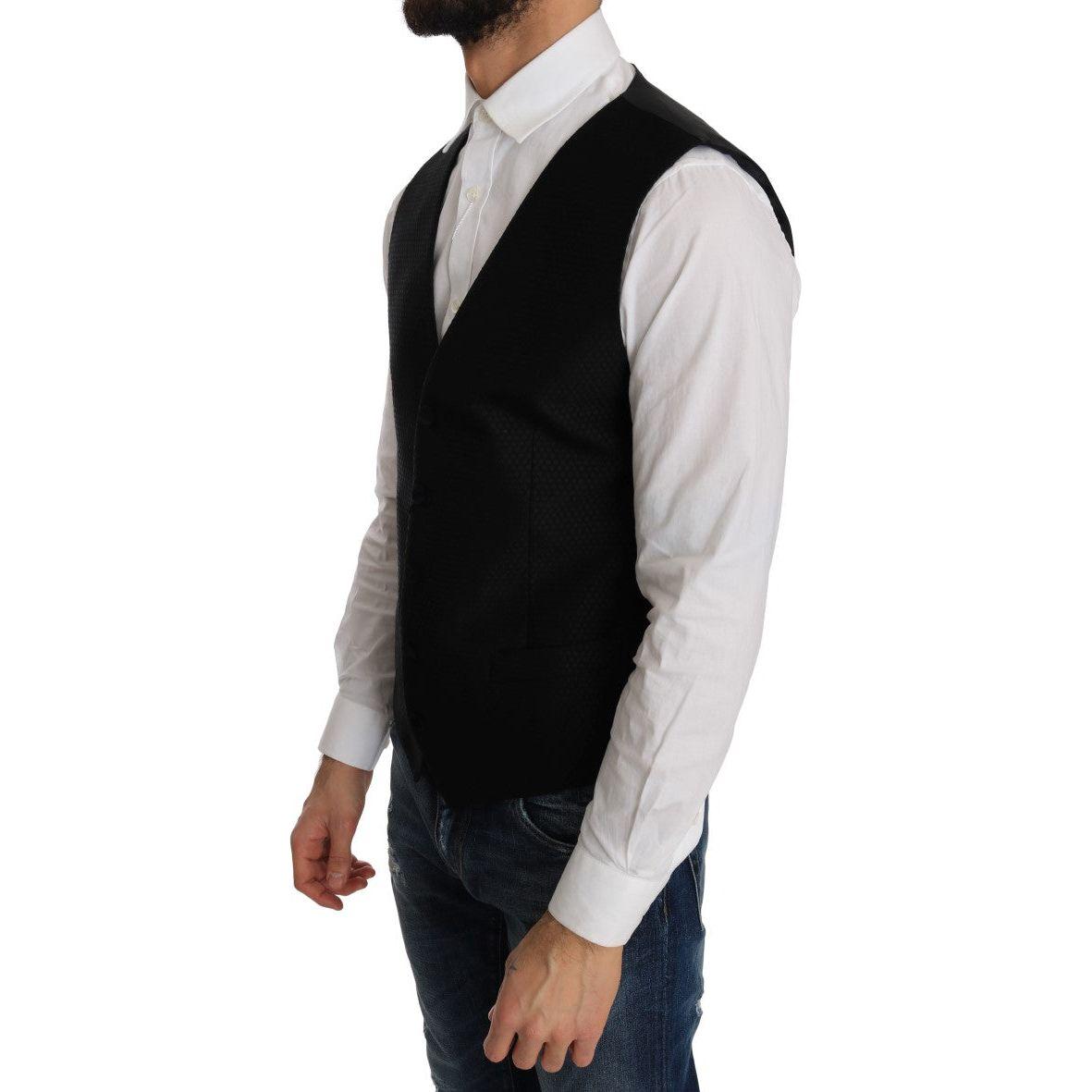 Dolce & Gabbana Black Polka Dot Pattern Vest 1728,19% Silk,30% Polyester,67345645728,Black,Clothing,Dolce & Gabbana,IT48 | M,Material: 51% Wool,Men,Men - Clothing,New with tags,Suits & Blazers - Clothing,Vests - Men - Clothing,Waistcoats - Suits & Blazers