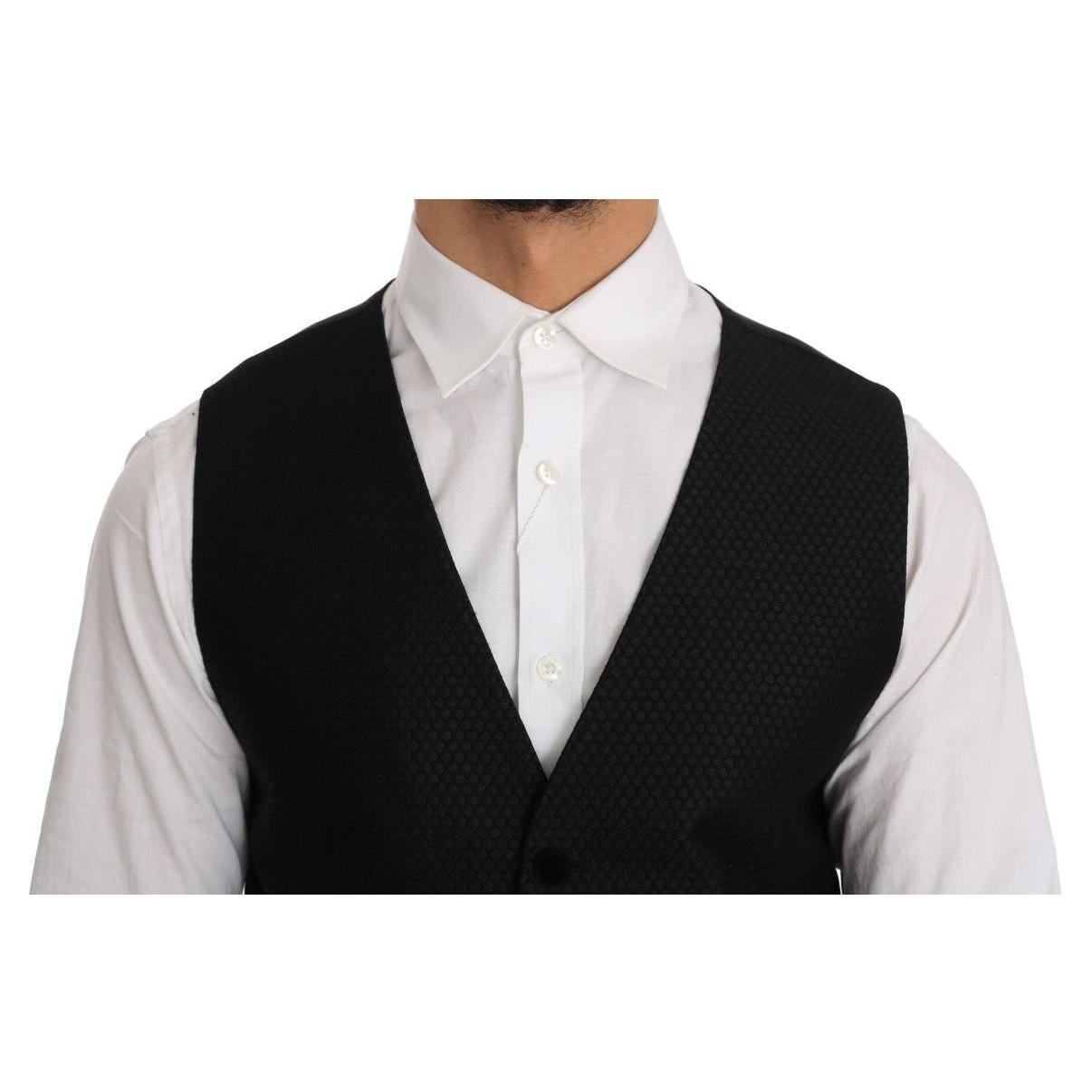 Dolce & Gabbana Black Polka Dot Pattern Vest 1728,19% Silk,30% Polyester,67345645728,Black,Clothing,Dolce & Gabbana,IT48 | M,Material: 51% Wool,Men,Men - Clothing,New with tags,Suits & Blazers - Clothing,Vests - Men - Clothing,Waistcoats - Suits & Blazers