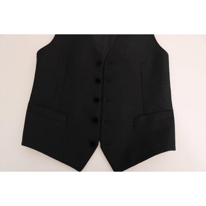 Dolce & Gabbana Black Polka Dot Pattern Vest 1728,19% Silk,30% Polyester,67345645728,Black,Clothing,Dolce & Gabbana,IT48 | M,Material: 51% Wool,Men,Men - Clothing,New with tags,Suits & Blazers - Clothing,Vests - Men - Clothing,Waistcoats - Suits & Blazers