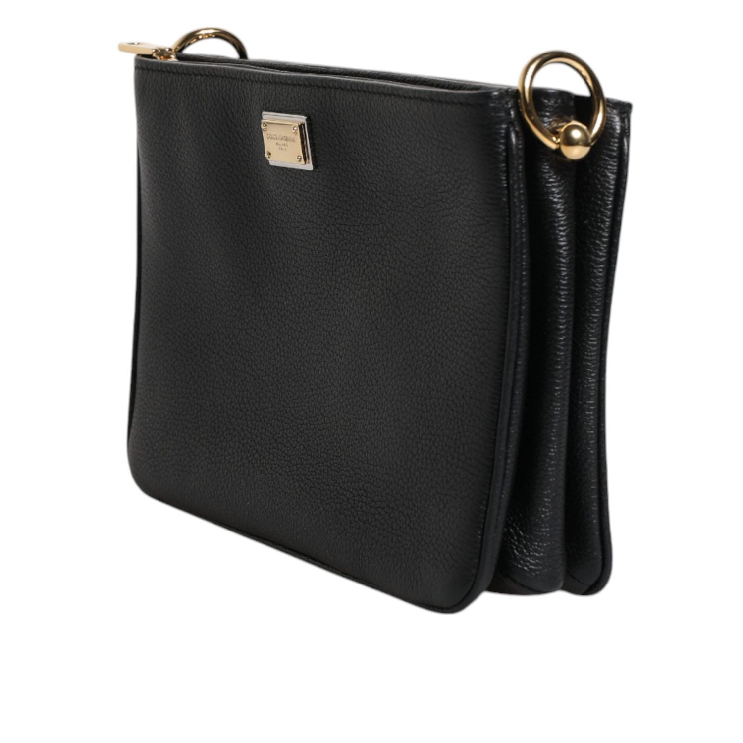 Dolce & Gabbana Black Grain Leather Logo Plaque Clutch Bag