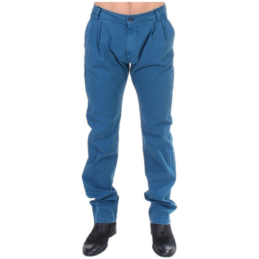 GF Ferre Blue Cotton Straight Fit Chinos