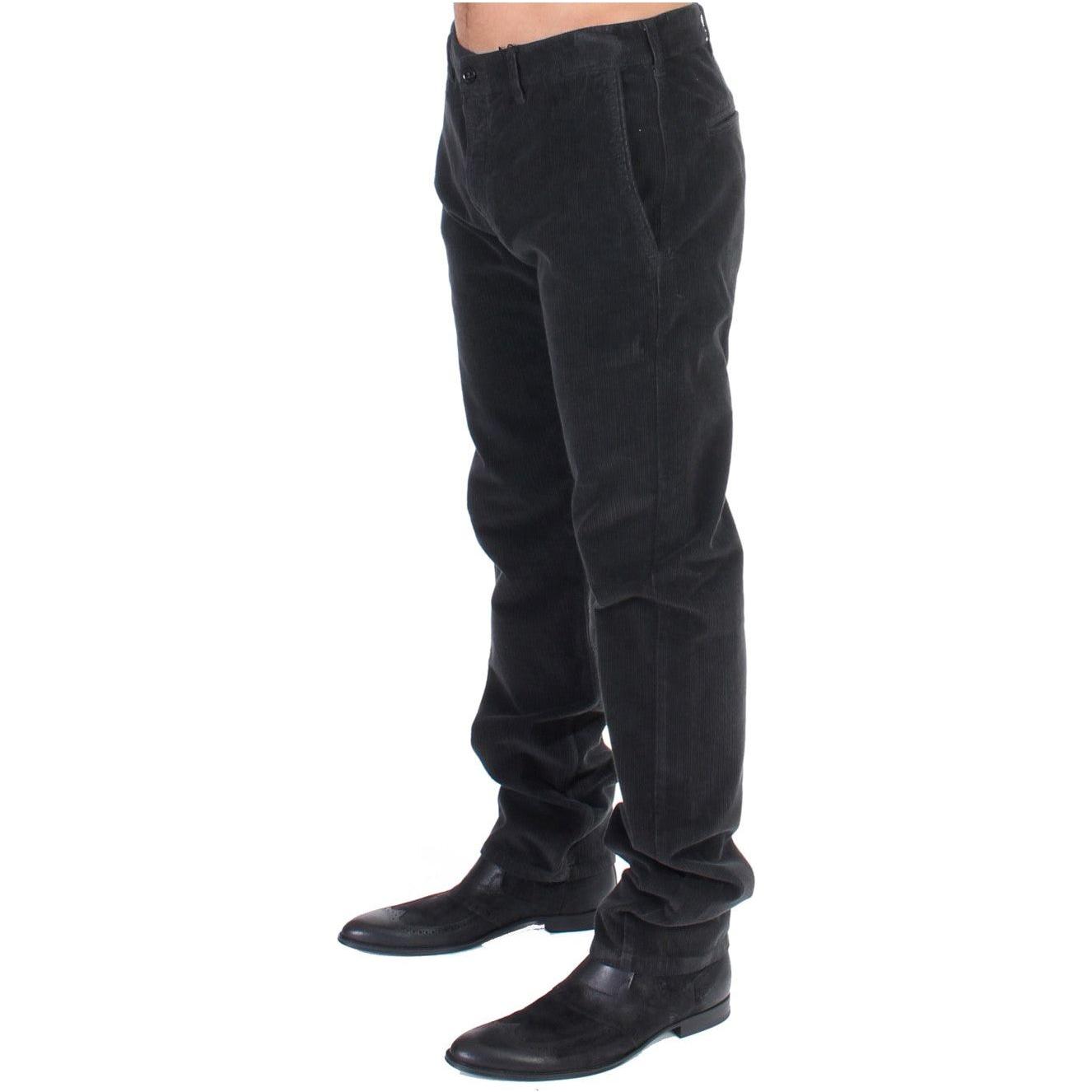 GF Ferre Black Corduroy Cotton Straight Fit Pants