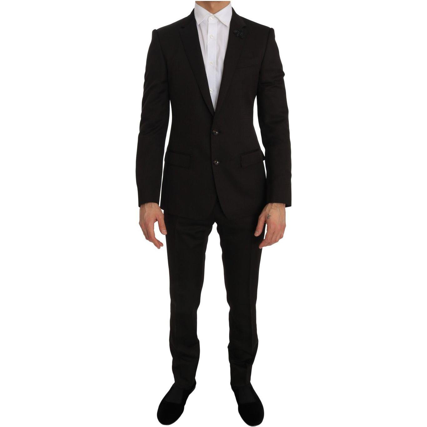 Dolce & Gabbana Brown Wool Crystal Bee Slim Fit MARTINI 1728,65% Wool,67345645728,Brown,Clothing,Dolce & Gabbana,IT46 | S,Material: 35% Viscose,Men,Men - Clothing,New with tags,Suits & Blazers - Clothing,Suits - Men - Clothing,Two-Piece Suits - Suits & Bl