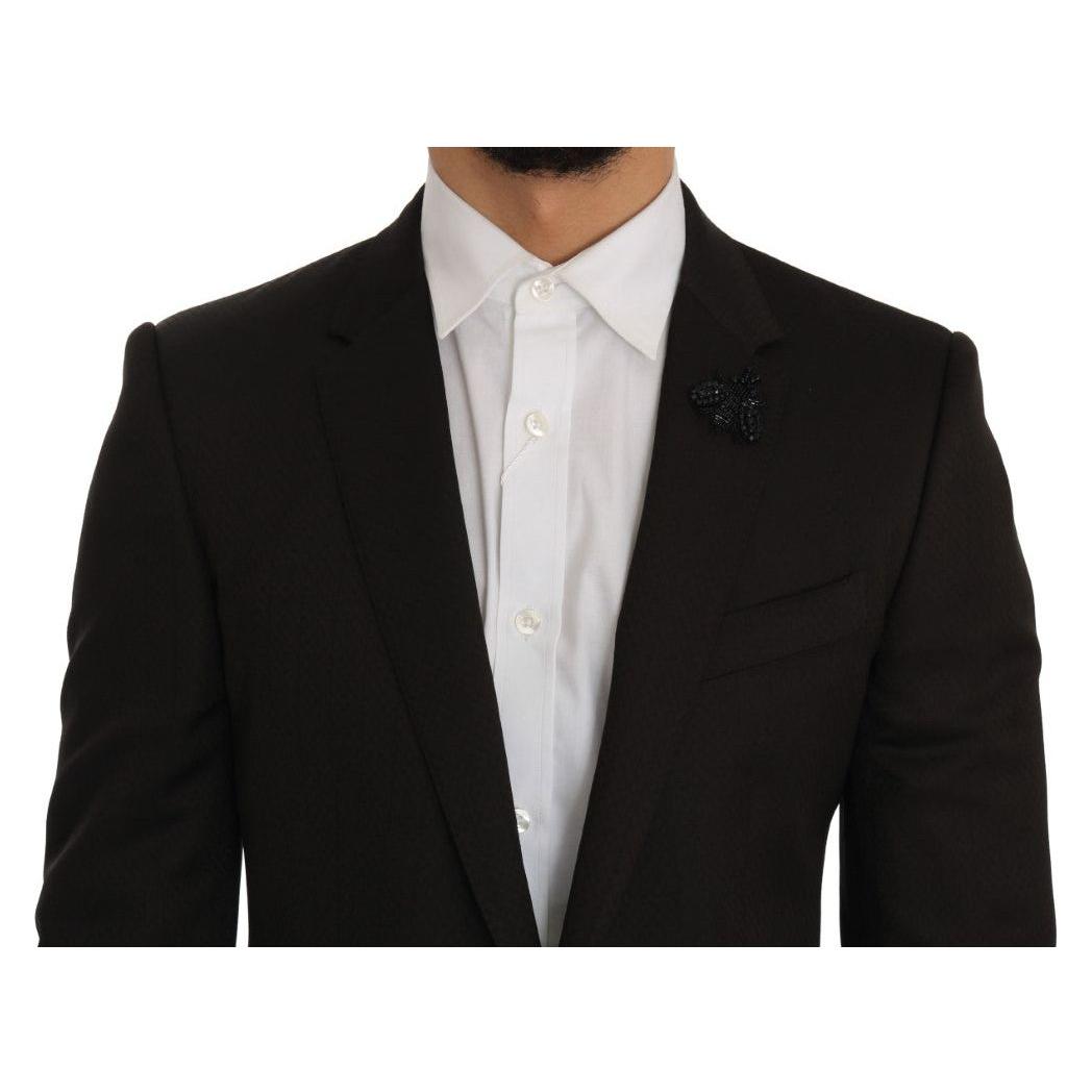 Dolce & Gabbana Brown Wool Crystal Bee Slim Fit MARTINI 1728,65% Wool,67345645728,Brown,Clothing,Dolce & Gabbana,IT46 | S,Material: 35% Viscose,Men,Men - Clothing,New with tags,Suits & Blazers - Clothing,Suits - Men - Clothing,Two-Piece Suits - Suits & Bl