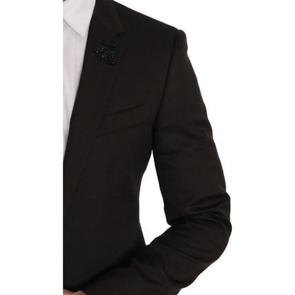 Dolce & Gabbana Brown Wool Crystal Bee Slim Fit MARTINI 1728,65% Wool,67345645728,Brown,Clothing,Dolce & Gabbana,IT46 | S,Material: 35% Viscose,Men,Men - Clothing,New with tags,Suits & Blazers - Clothing,Suits - Men - Clothing,Two-Piece Suits - Suits & Bl