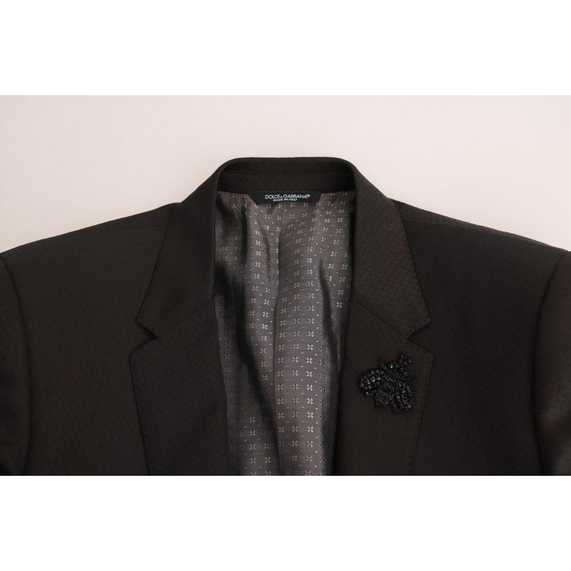 Dolce & Gabbana Brown Wool Crystal Bee Slim Fit MARTINI 1728,65% Wool,67345645728,Brown,Clothing,Dolce & Gabbana,IT46 | S,Material: 35% Viscose,Men,Men - Clothing,New with tags,Suits & Blazers - Clothing,Suits - Men - Clothing,Two-Piece Suits - Suits & Bl