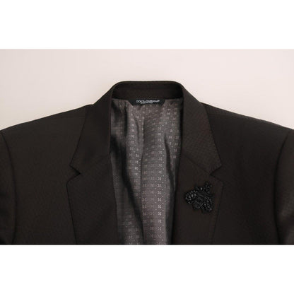 Dolce & Gabbana Brown Wool Crystal Bee Slim Fit MARTINI 1728,65% Wool,67345645728,Brown,Clothing,Dolce & Gabbana,IT46 | S,Material: 35% Viscose,Men,Men - Clothing,New with tags,Suits & Blazers - Clothing,Suits - Men - Clothing,Two-Piece Suits - Suits & Bl