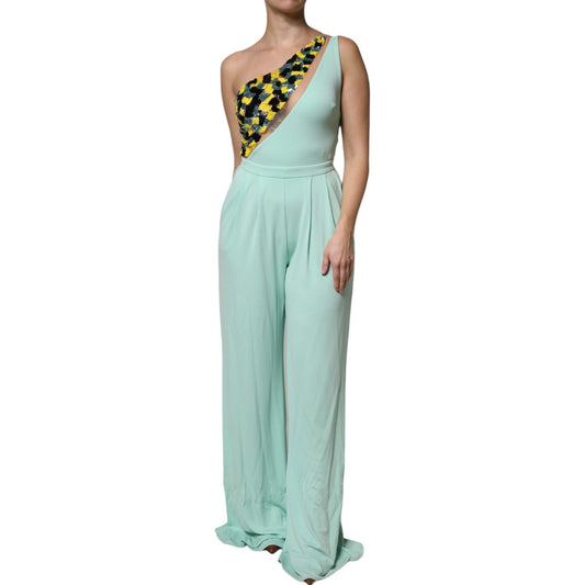 Elisabetta Franchi Mint Green One Shoulder Long Jumpsuit Dress Elisabetta Franchi