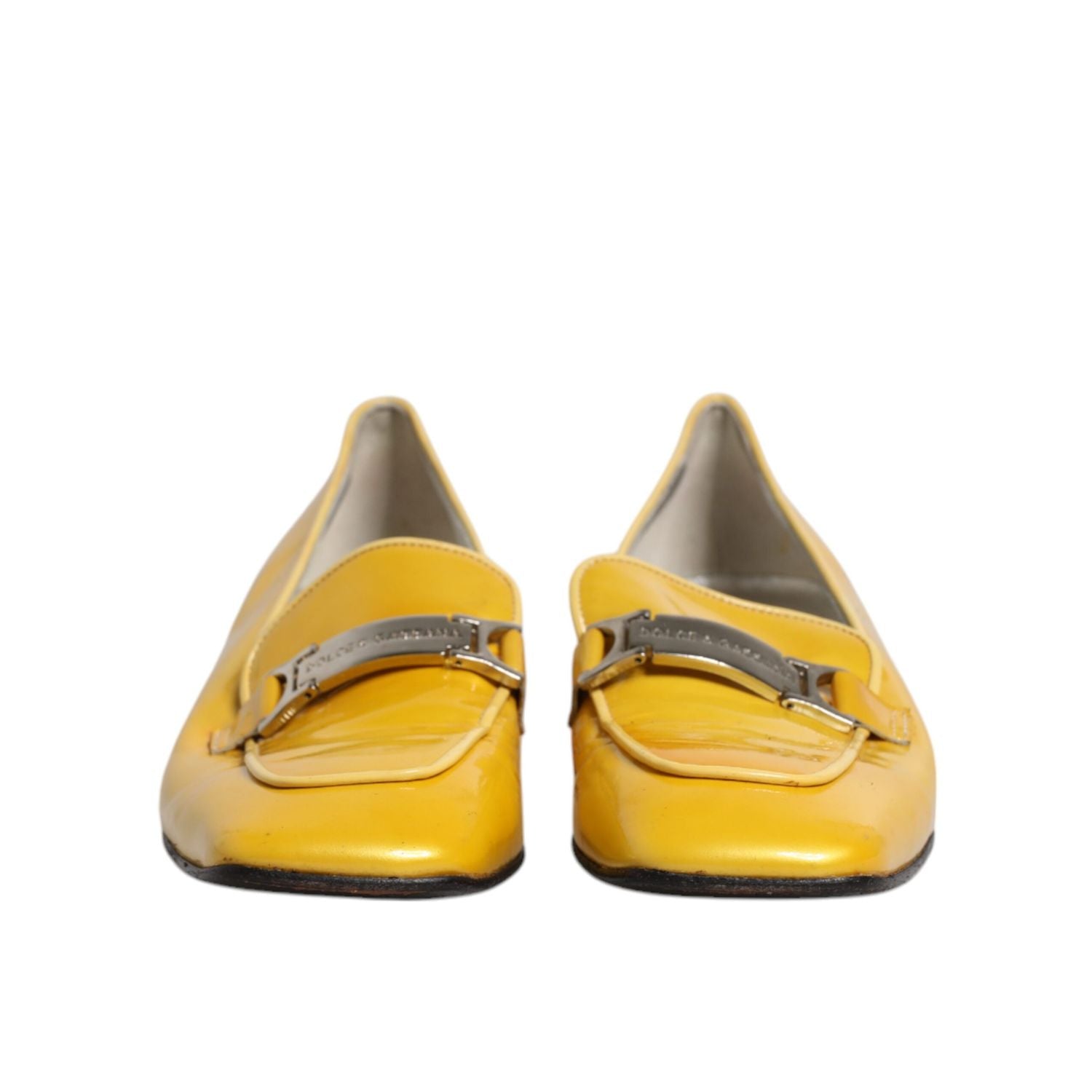 Dolce & Gabbana Yellow Leather Logo Plaque Slip On Mocassin Shoes