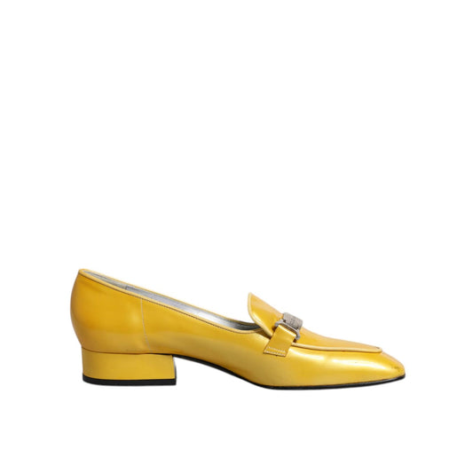 Dolce & Gabbana Yellow Leather Logo Plaque Slip On Mocassin Shoes