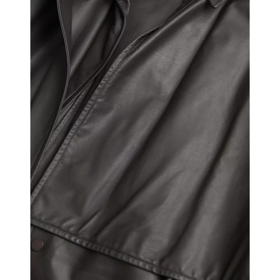Bottega Veneta Black Leather Men Waterproof Trenchcoat Jacket