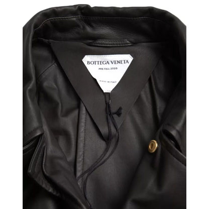 Bottega Veneta Black Leather Men Waterproof Trenchcoat Jacket
