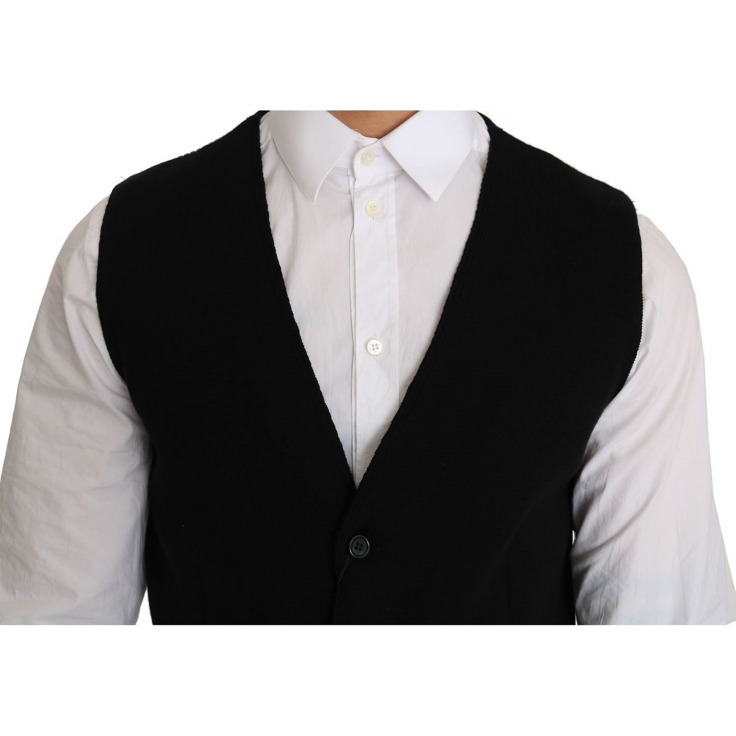 Dolce & Gabbana Black Cotton Dress Woven Waistcoat