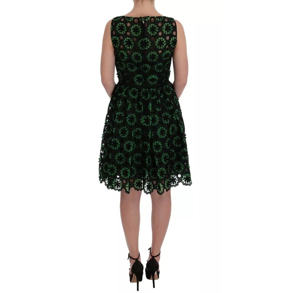 Dolce & Gabbana Green Floral Ricamo A-Line Shift Dress