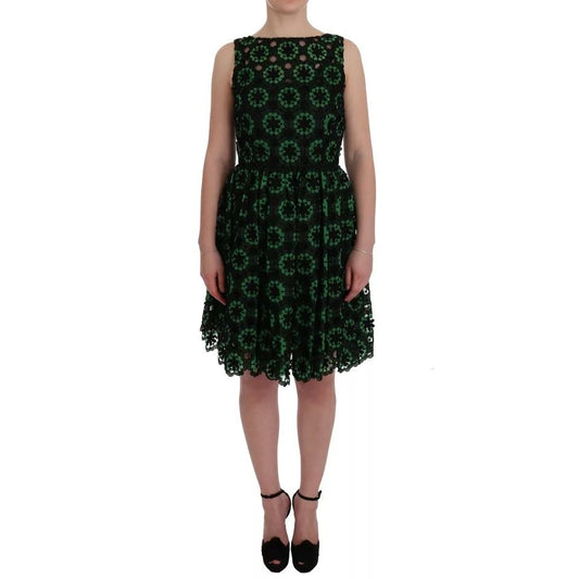 Dolce & Gabbana Green Floral Ricamo A-Line Shift Dress Dolce & Gabbana