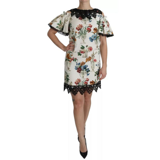 Dolce & Gabbana White Lace Floral Vase Shift Mini Dress Dolce & Gabbana