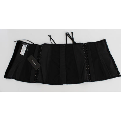 Dolce & Gabbana Black Stretch Corset Waist Strap Belt
