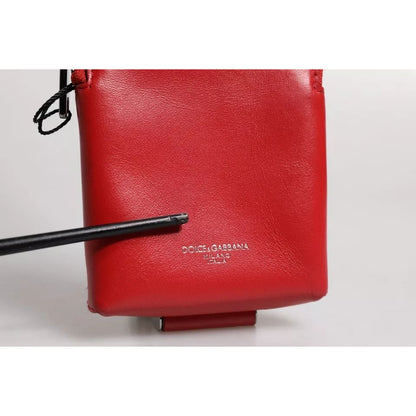 Dolce & Gabbana Red Leather Logo Zip Around Card Holder Wide Strap Wallet
