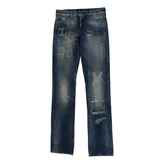 Cavalli Blue Wash Torn Cotton Straight Fit Jeans 12% Silk,1728,34% Rayon,67345645728,Blue,Cavalli,Clothing,Jeans & Pants - Women - Clothing,Jeans Denim - Clothing,Material: 54% Cotton,New with tags,Straight-Leg Jeans - Jeans Denim - Clothing,W26,Women,Wom