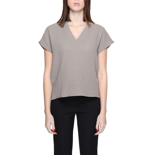 Jacqueline De Yong Beige Cotton Blouse