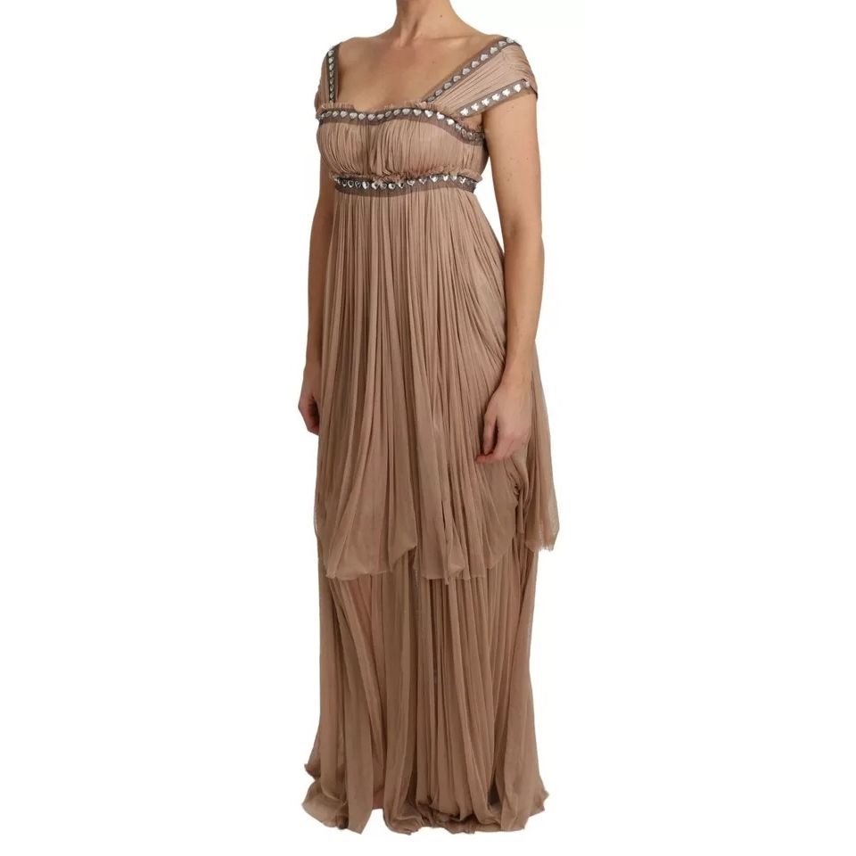 Dolce & Gabbana Brown Silk Sleeveless Shift Maxi Dress