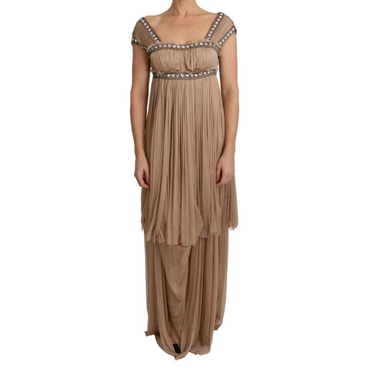 Dolce & Gabbana Brown Silk Sleeveless Shift Maxi Dress Dolce & Gabbana