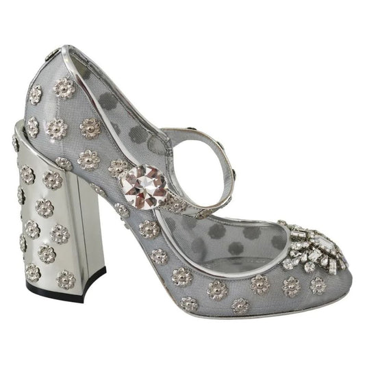 Dolce & Gabbana Silver Crystal Studs Heels Mary Janes Pumps Shoes LA7782-39