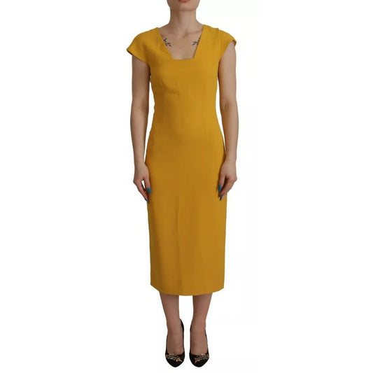 Dolce & Gabbana Yellow Viscose Sleeveless Sheath Midi Dress Dolce & Gabbana