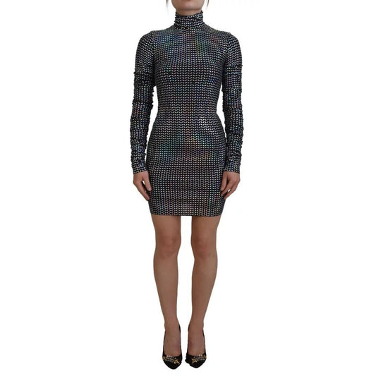 Dolce & Gabbana Black Embellished Nylon Bodycon Mini Dress Dolce & Gabbana