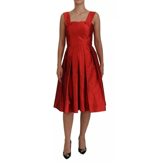 Dolce & Gabbana Red A-line Pleated Midi Satin Silk Dress Dolce & Gabbana