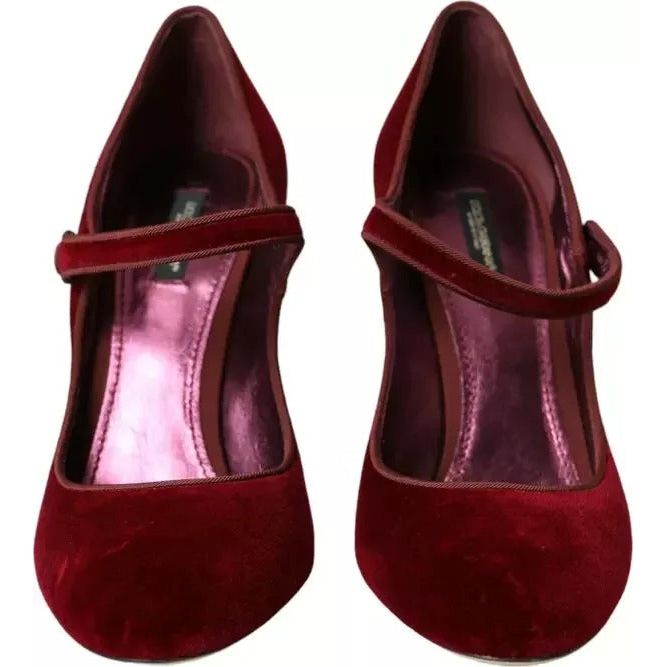 Dolce & Gabbana Red Velvet Gold Crystals Heels Mary Janes Shoes LA10580#2-40