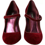 Dolce & Gabbana Red Velvet Gold Crystals Heels Mary Janes Shoes LA10580#2-40